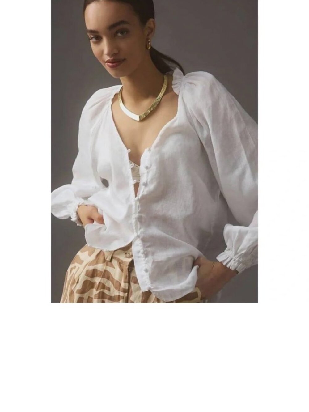 Anthropologie Maeve puffy sleeve pure linen white top size S small Audie